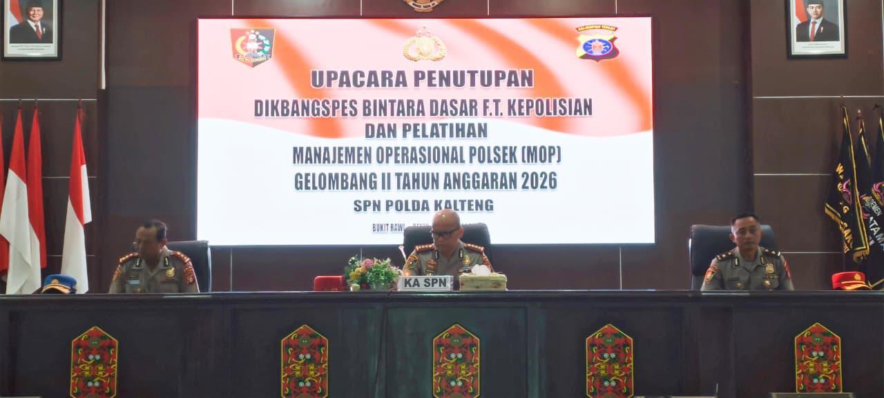 UPACARA PENUTUPAN MANAJEMEN OPERASIONAL PROSEDUR (MOP) DAN DIKBANGSPES GEL.II T.A 2026 DI SPN POLDA KALTENG