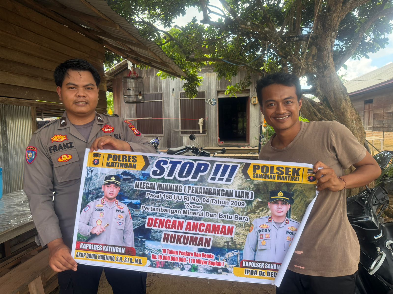 Bhabinkamtibmas Desa Tumbang Kaman Sosialisasi tentang larangan Illegal Mining.