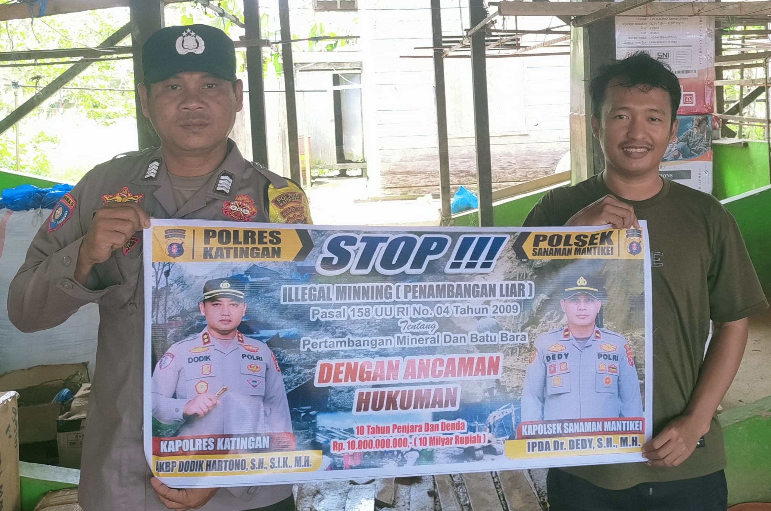 Bhabinkamtibmas Desa Tumbang Labehu Sosialisasi tentang larangan Illegal Mining.