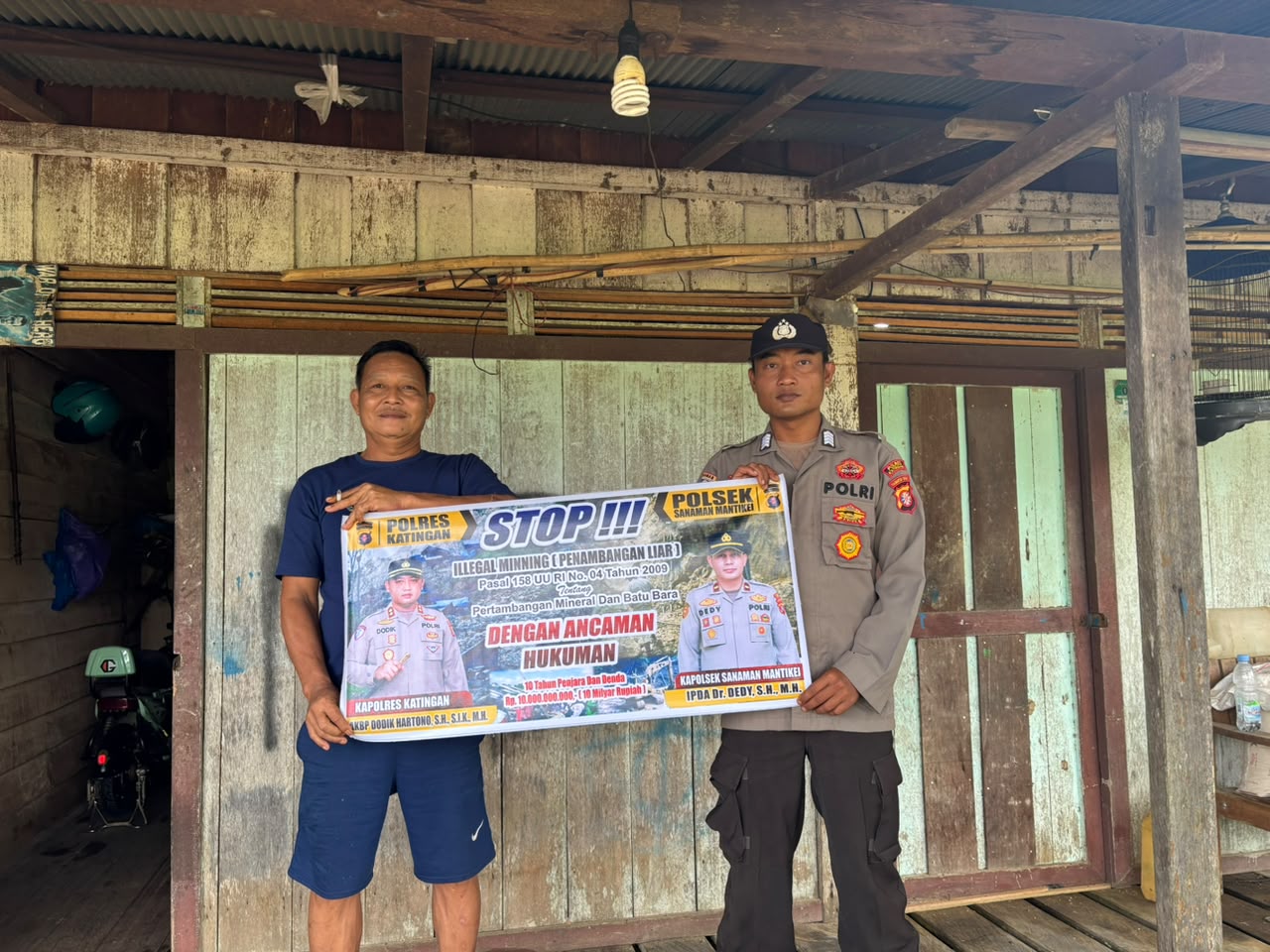 Bhabinkamtibmas Desa kamanto Sosialisasi tentang larangan Illegal Mining.