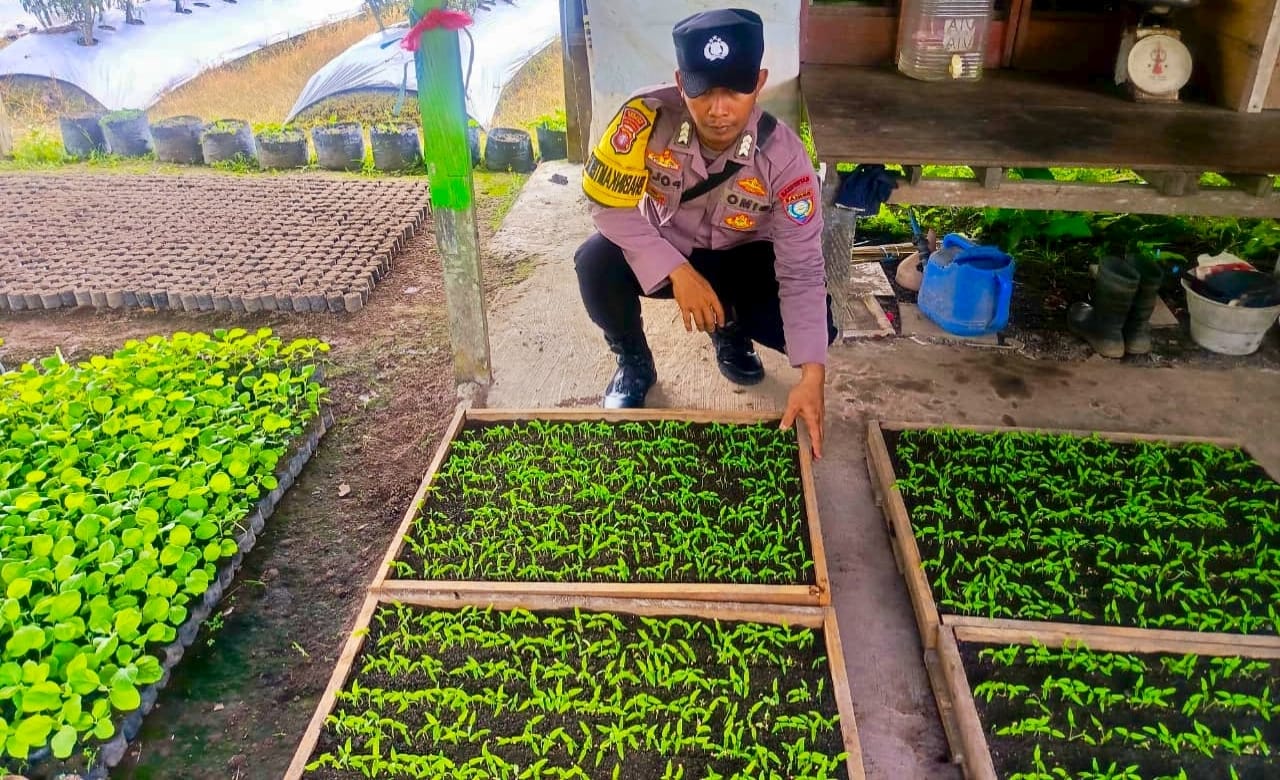 Bhabinkamtibmas Polsek Mendawai cek lokasi pemanfaatan pekarangan rumah warga binaan.