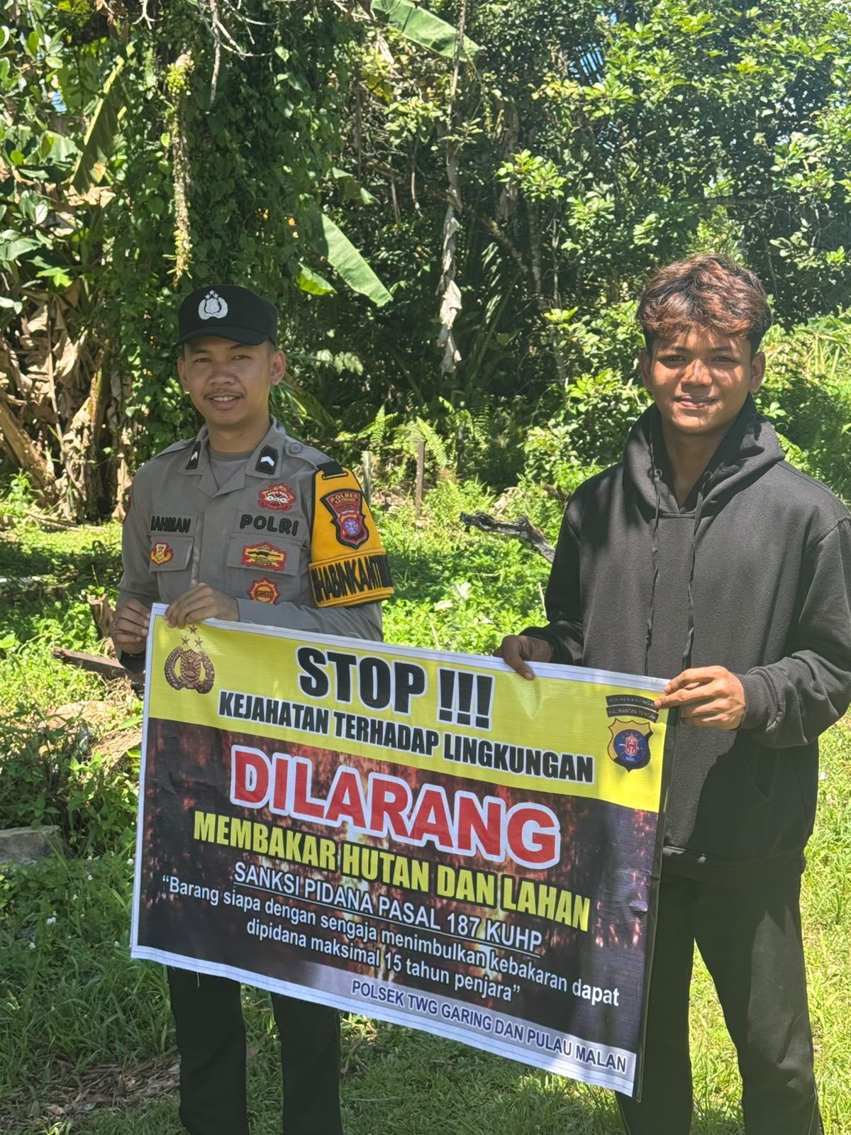 Ciptakan lingkungan sehat Polsek Tws Garing dan Pulau Malan sosialisasi Stop Karhutla.