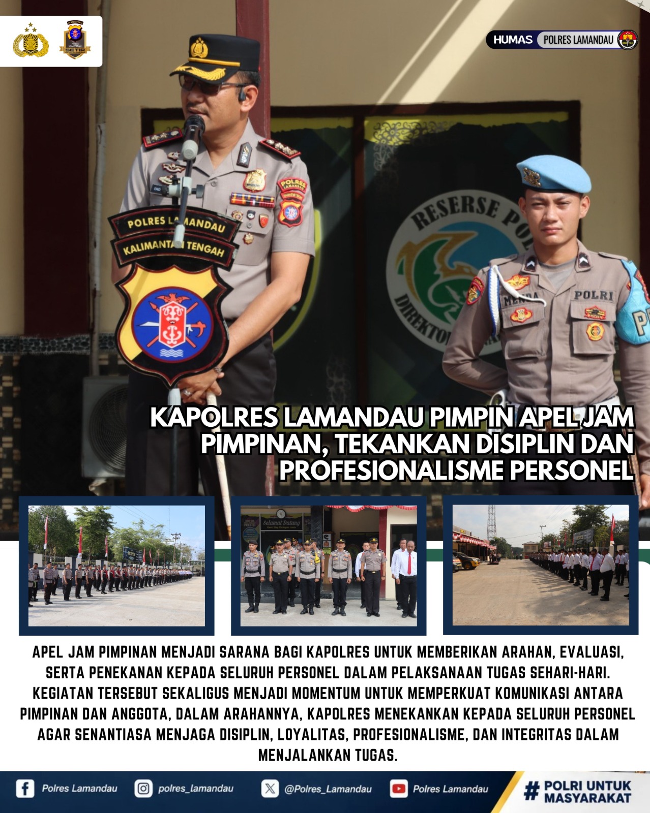 Kapolres Lamandau Pimpin Apel Jam Pimpinan, Tekankan Disiplin dan Profesionalisme Personel