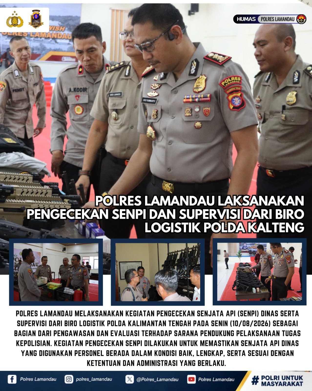 Polres Lamandau Laksanakan Pengecekan Senpi dan Supervisi Dari Biro Logistik Polda Kalteng