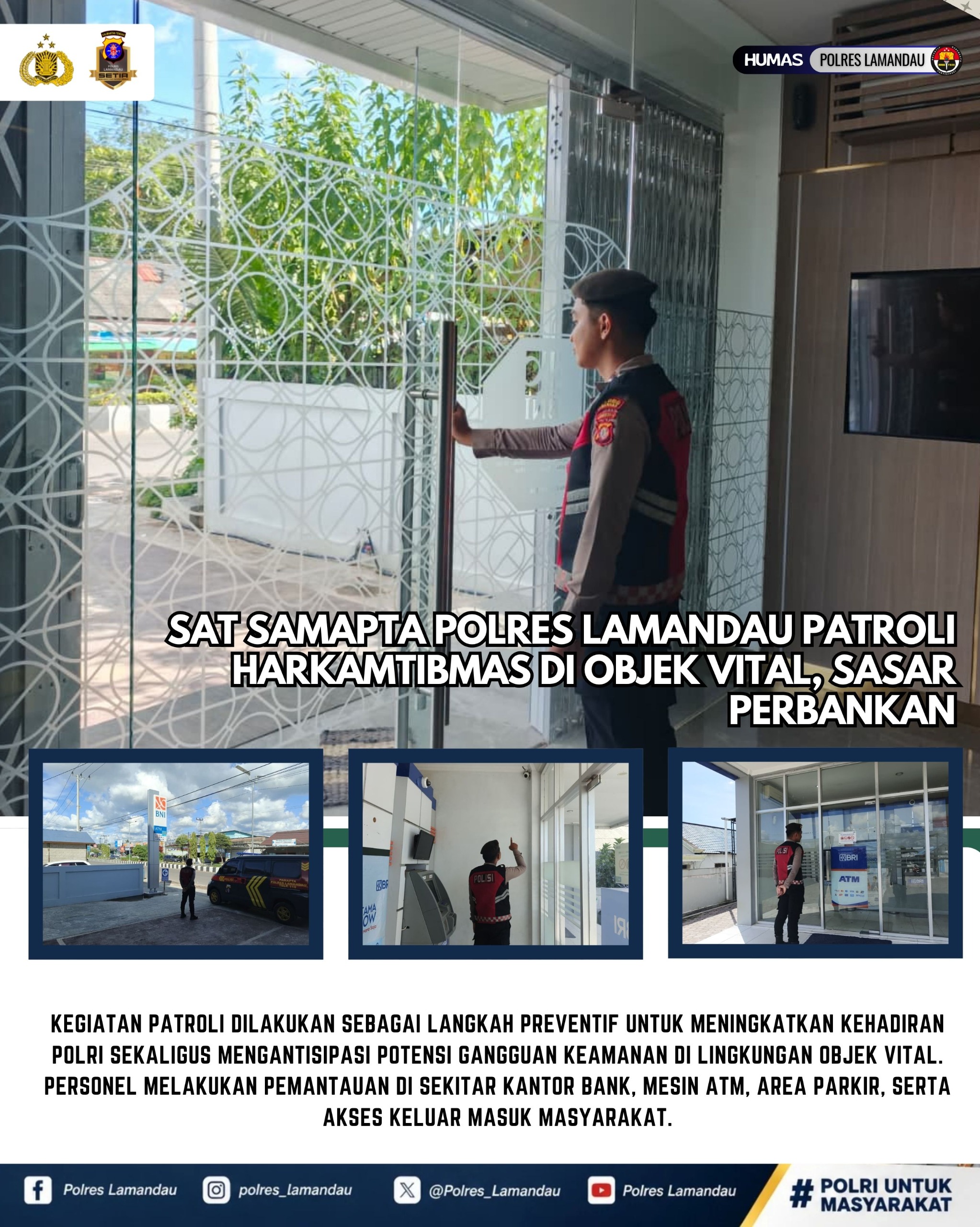 Sat Samapta Polres Lamandau Patroli Harkamtibmas di Objek Vital, Sasar Perbankan