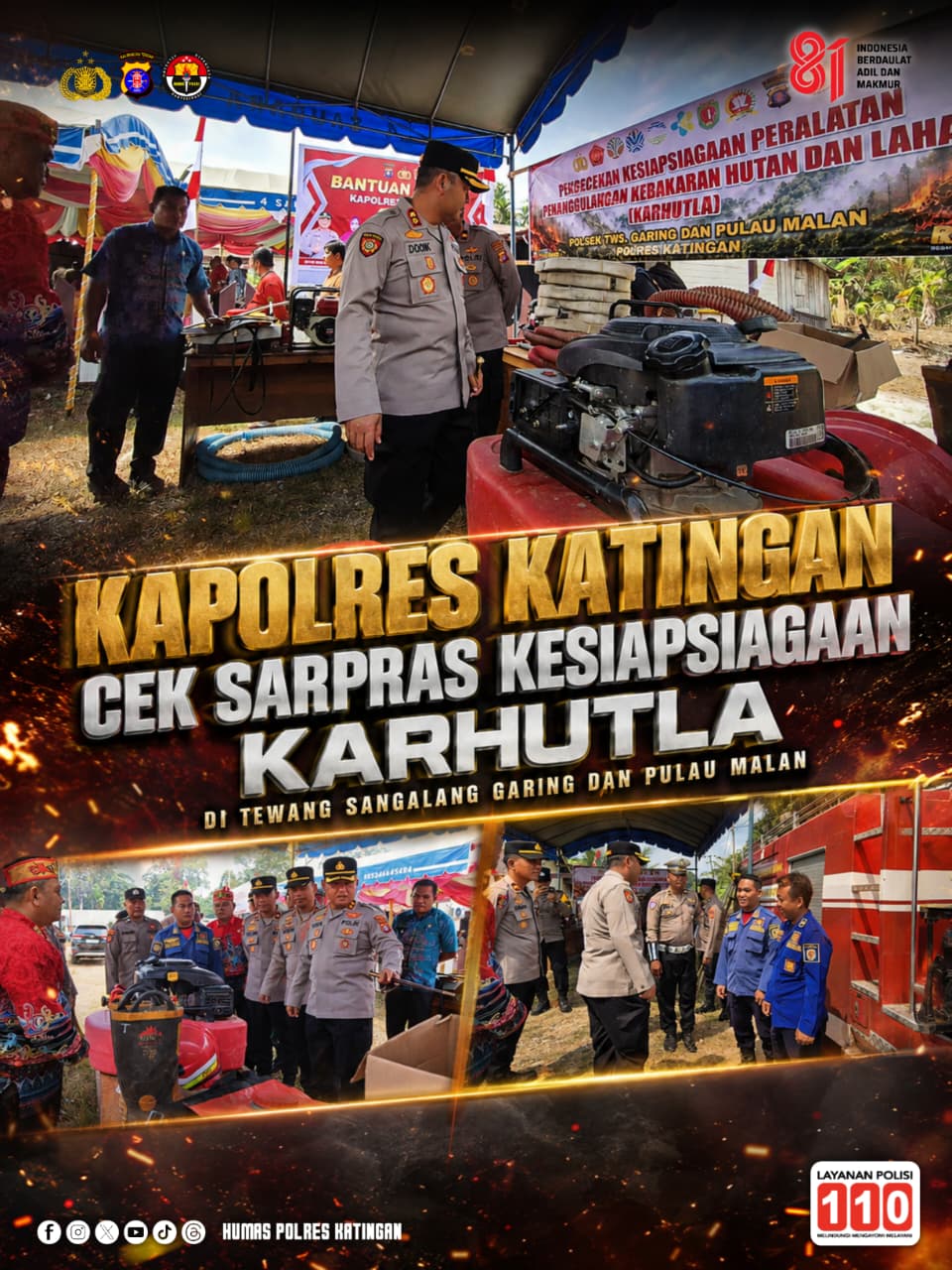 Kapolres Katingan Cek Sarpras Kesiapsiagaan Karhutla di Tewang Sangalang Garing dan Pulau Malan