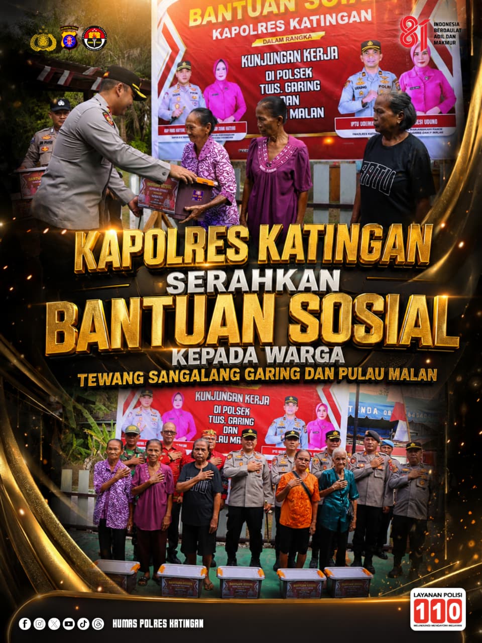 Kapolres Katingan Serahkan Bantuan Sosial kepada Warga Tewang Sangalang Garing dan Pulau Malan