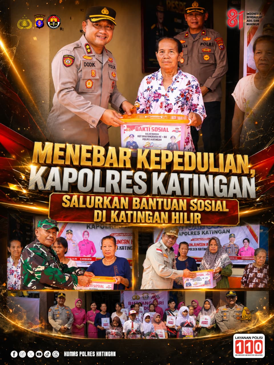 Menebar Kepedulian, Kapolres Katingan Salurkan Bantuan Sosial di Katingan Hilir