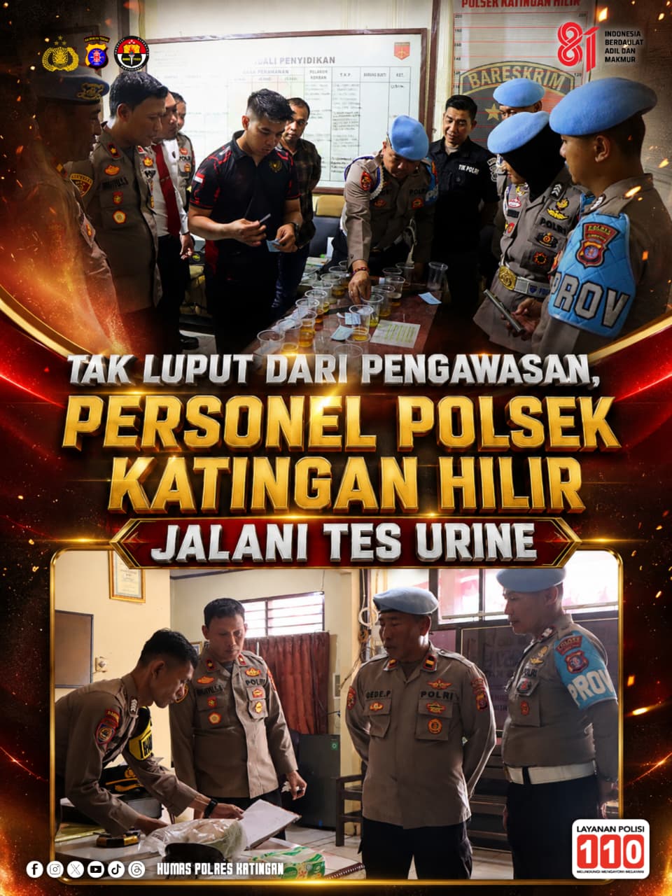 Tak Luput dari Pengawasan, Personel Polsek Katingan Hilir Jalani Tes Urine