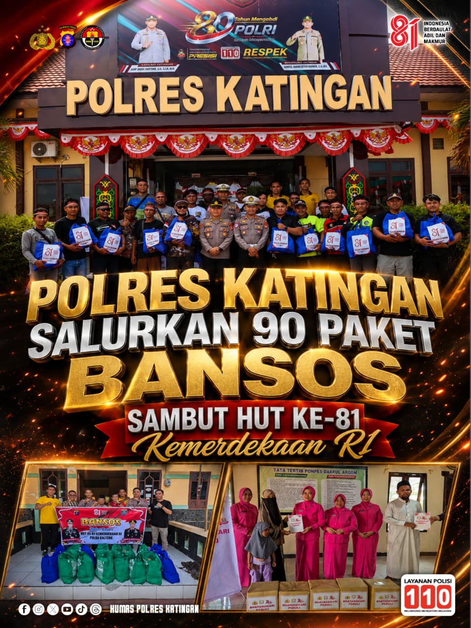 Polres Katingan Salurkan 90 Paket Bansos Sambut HUT ke-81 Kemerdekaan RI