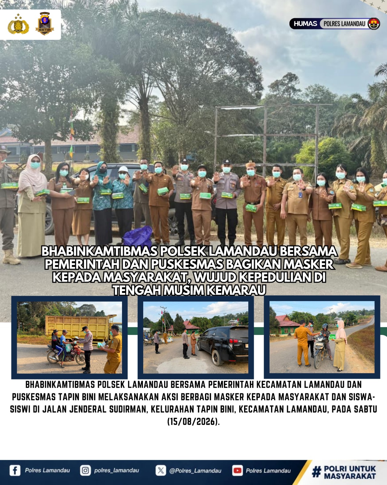 Bhabinkamtibmas Polsek Lamandau Bersama Pemerintah dan Puskesmas Bagikan Masker kepada Masyarakat, Wujud Kepedulian di Tengah Musim Kemarau