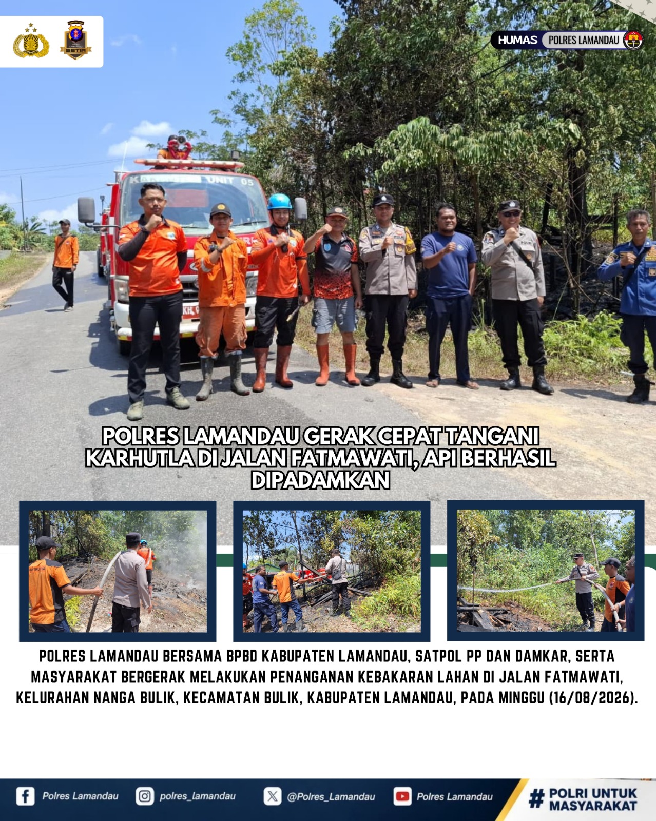 Polres Lamandau Gerak Cepat Tangani Karhutla di Jalan Fatmawati, Api Berhasil Dipadamkan