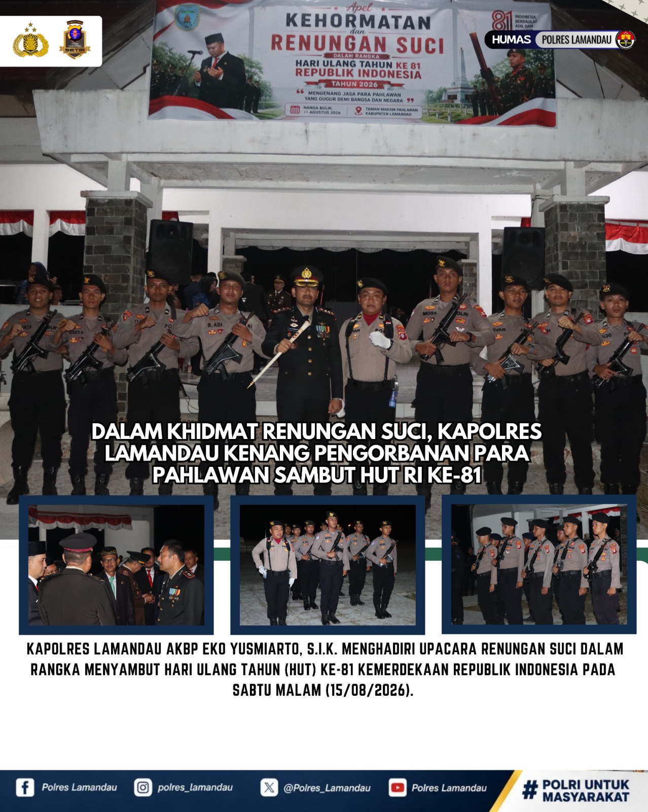 Dalam Khidmat Renungan Suci, Kapolres Lamandau Kenang Pengorbanan Para Pahlawan Sambut HUT RI ke-81
