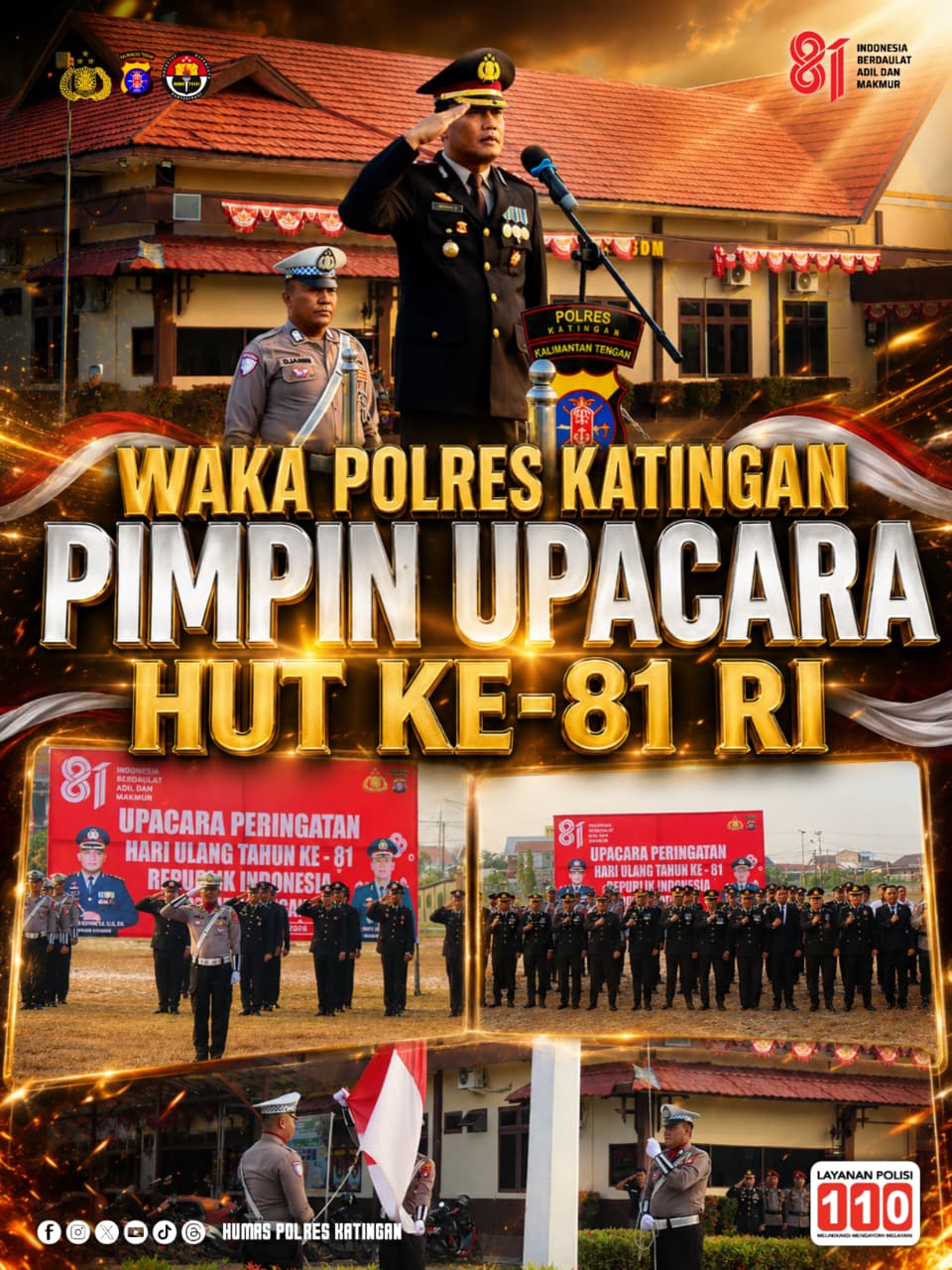Waka Polres Katingan Pimpin Upacara HUT ke-81 RI