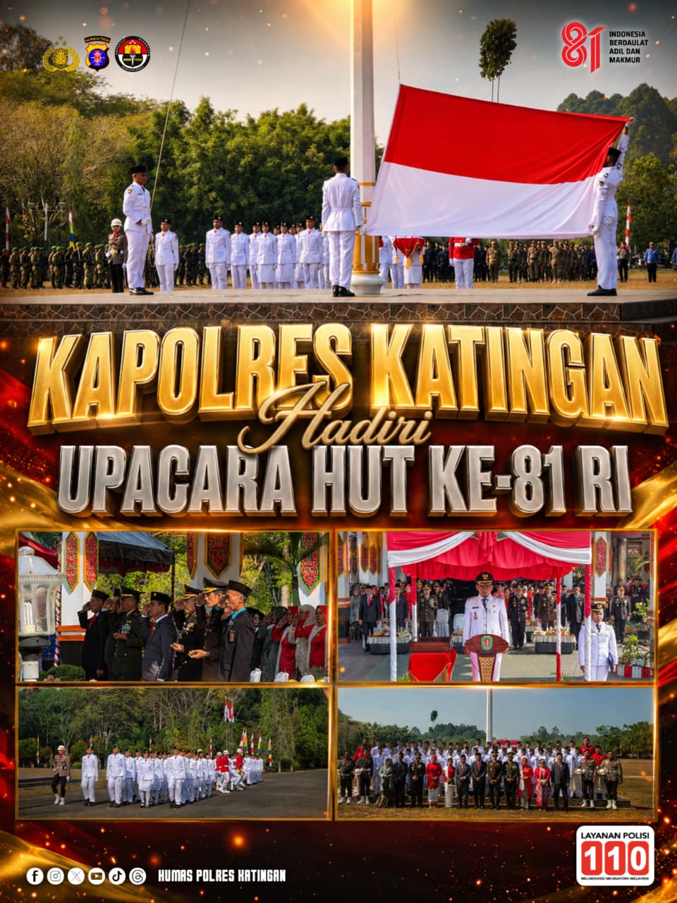 Kapolres Katingan Hadiri Upacara HUT ke-81 RI