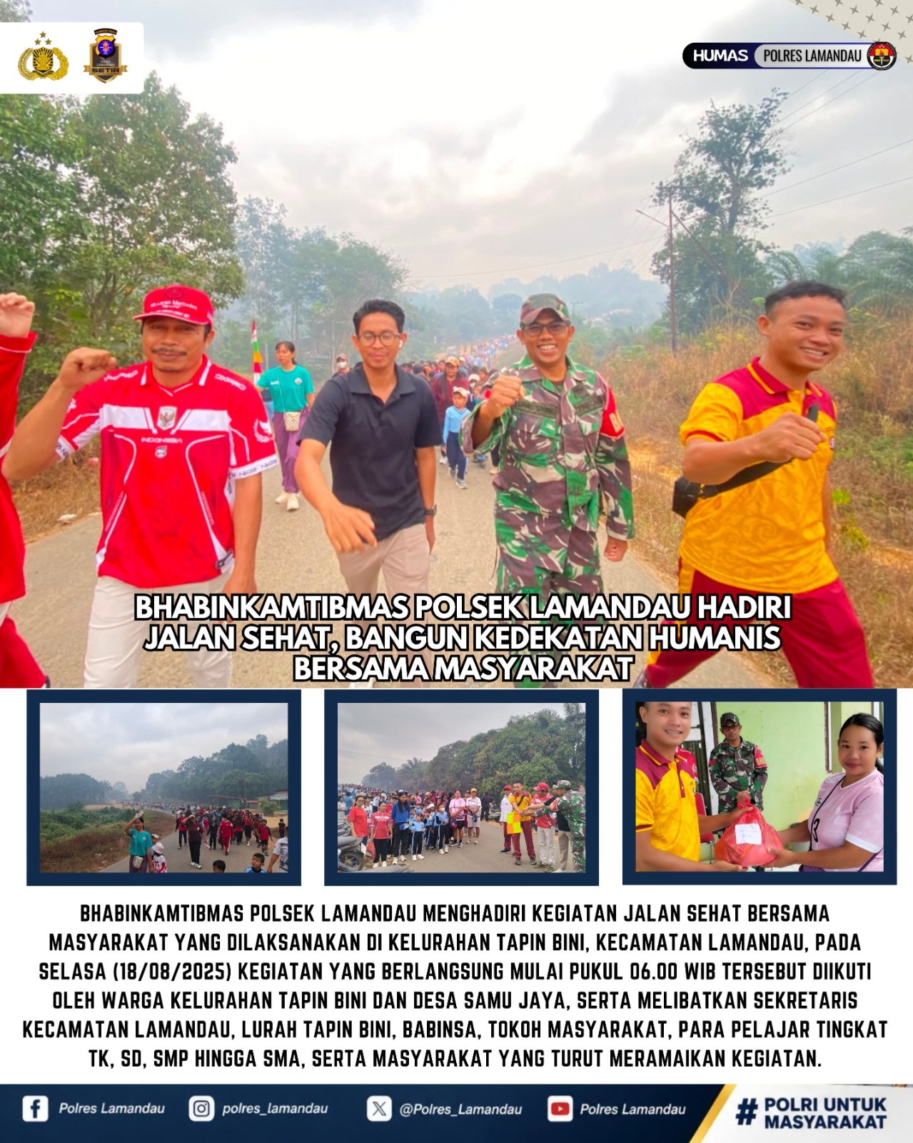 Bhabinkamtibmas Polsek Lamandau Hadiri Jalan Sehat, Bangun Kedekatan Humanis Bersama Masyarakat