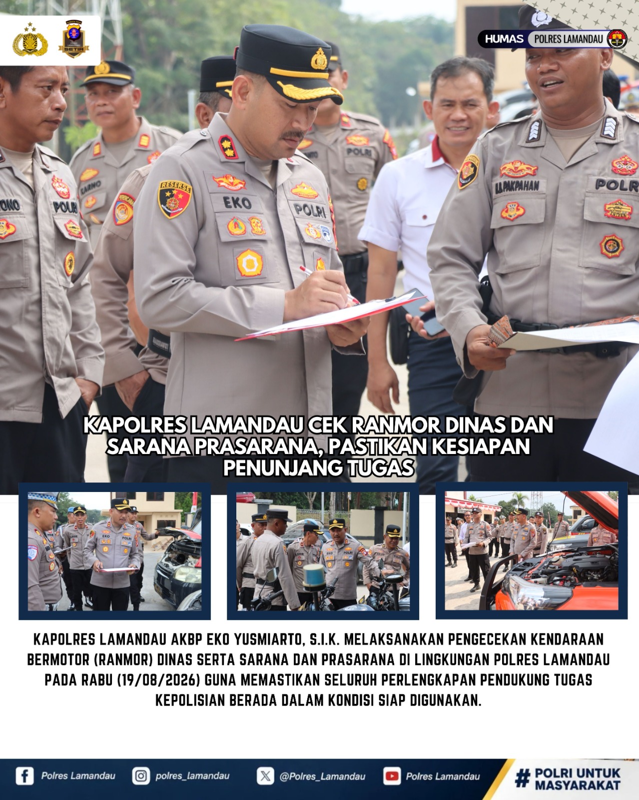 Kapolres Lamandau Cek Ranmor Dinas dan Sarana Prasarana, Pastikan Kesiapan Penunjang Tugas