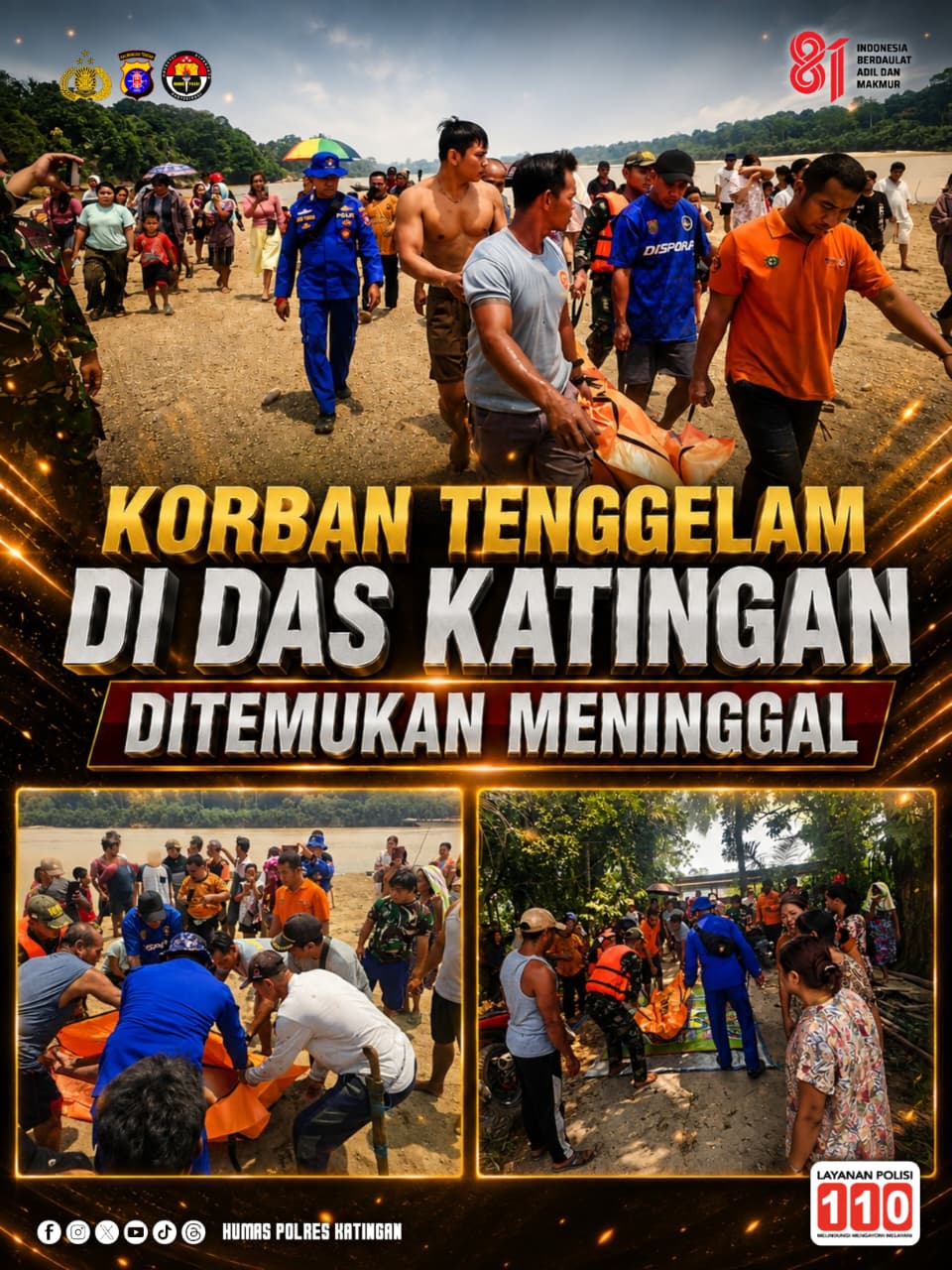 Korban Tenggelam di DAS Katingan Ditemukan Meninggal
