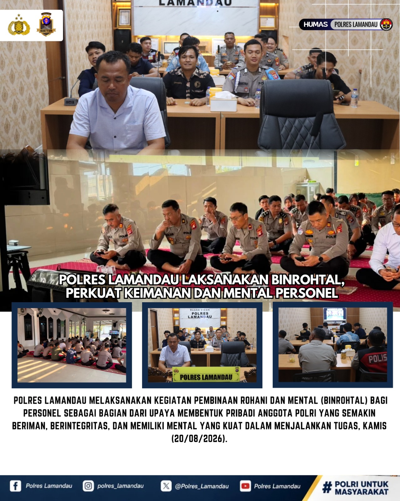 Polres Lamandau Laksanakan Binrohtal, Perkuat Keimanan dan Mental Personel