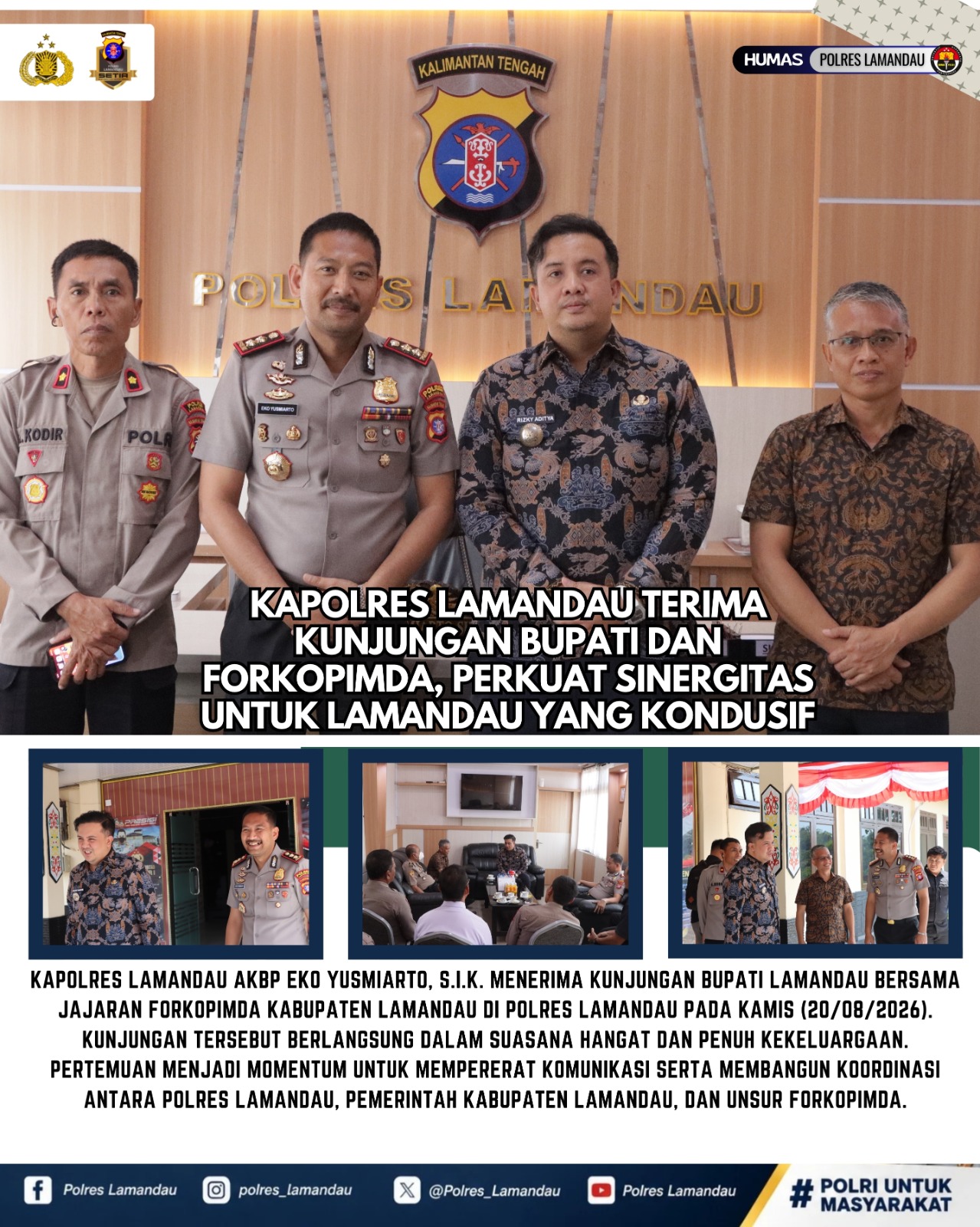 Kapolres Lamandau Terima Kunjungan Bupati dan Forkopimda, Perkuat Sinergitas untuk Lamandau yang Kondusif