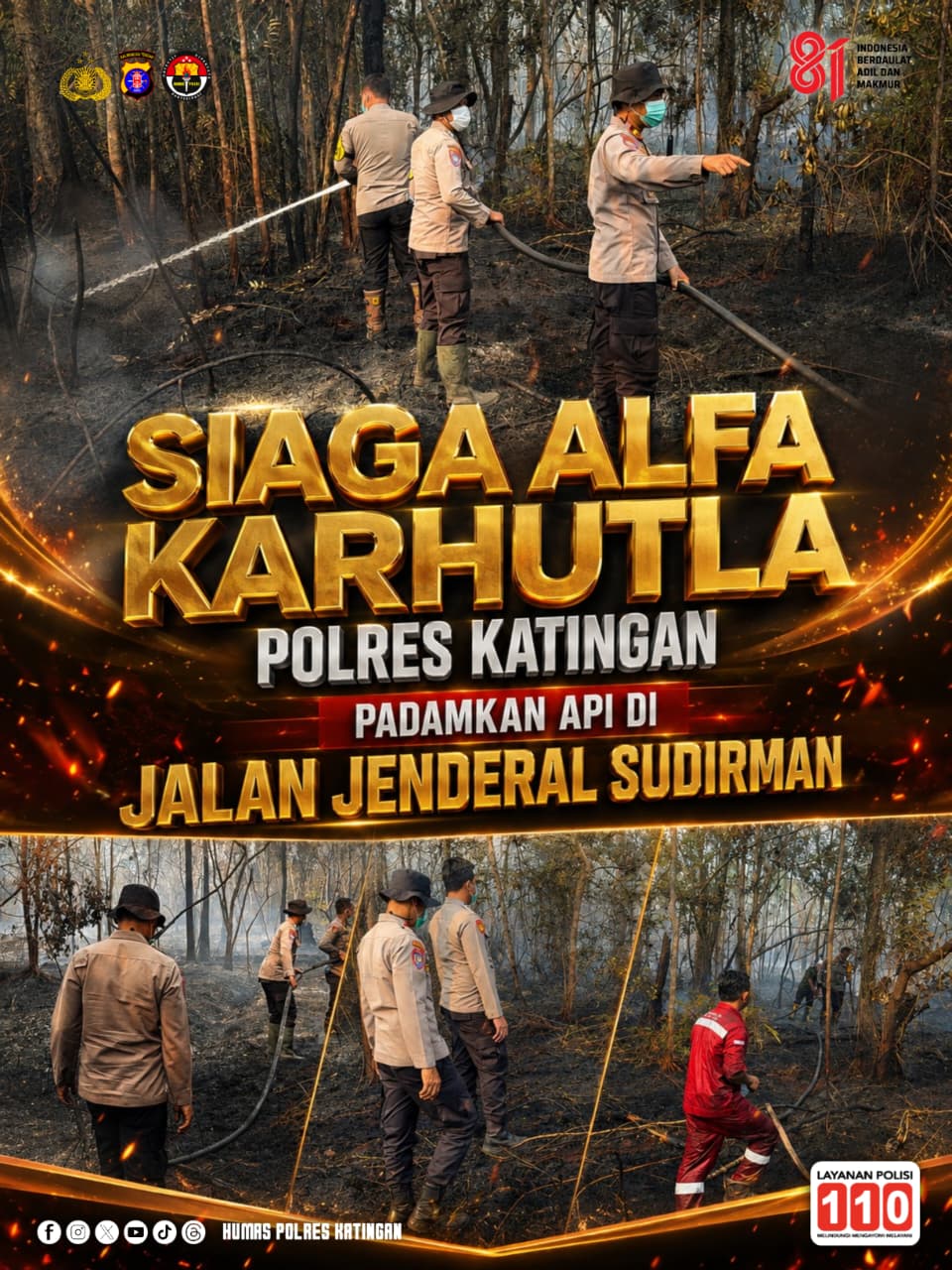 Siaga Alfa Karhutla Polres Katingan Padamkan Api di Jalan Jenderal Sudirman
