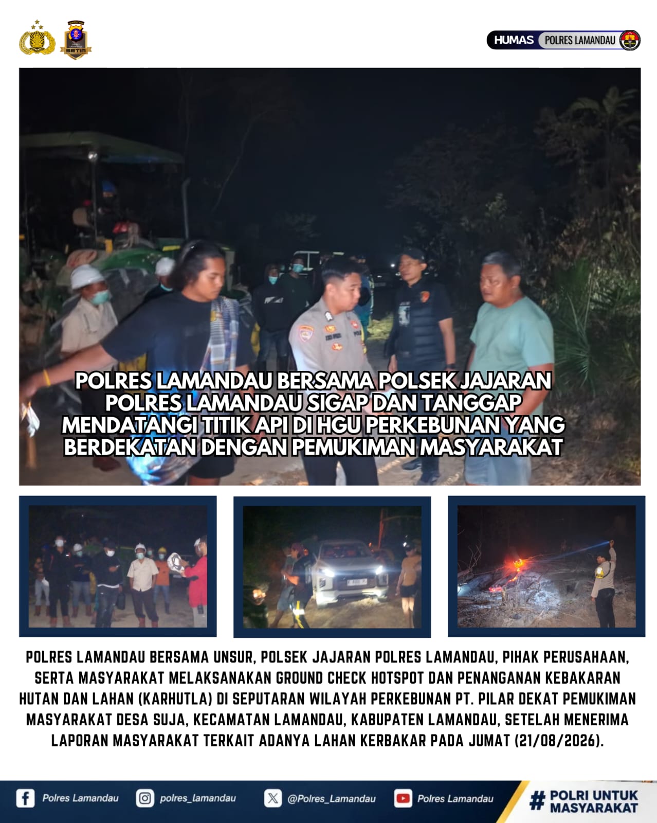 Polres Lamandau Cek dan Kontrol Kebakaran Lahan yang Berdekatan dengan HGU PT Pilar Wanapersada