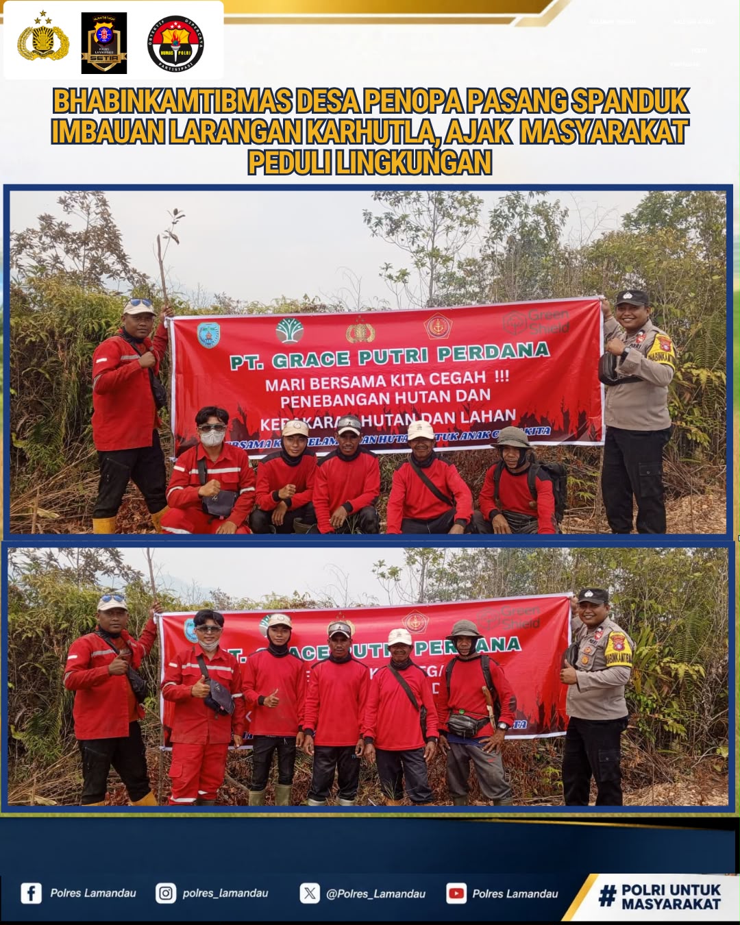 Bhabinkamtibmas Desa Penopa Pasang Spanduk Imbauan Larangan Karhutla, Ajak Masyarakat Peduli Lingkungan