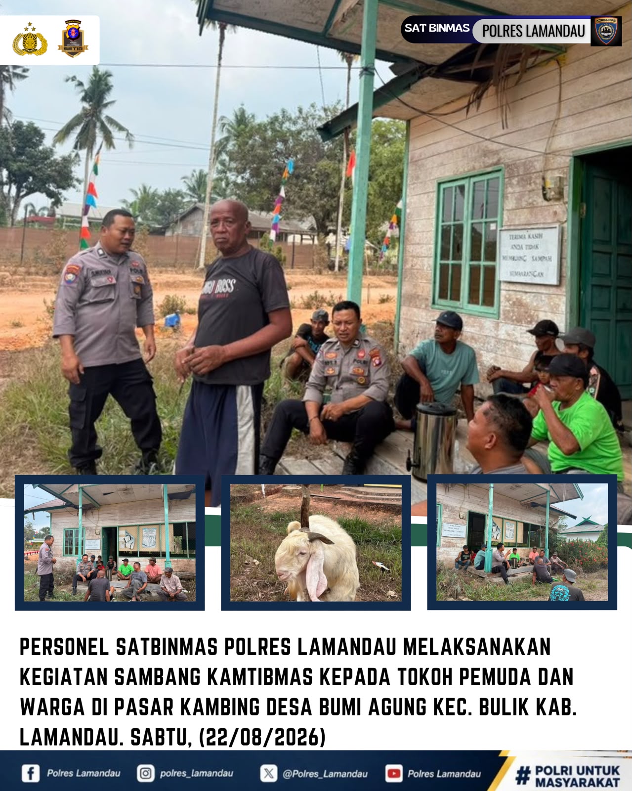 PERSONEL SATBINMAS POLRES LAMANDAU LAKSANAKAN SAMBANG KAMTIBMAS DI PASAR KAMBING DESA BUMI AGUNG