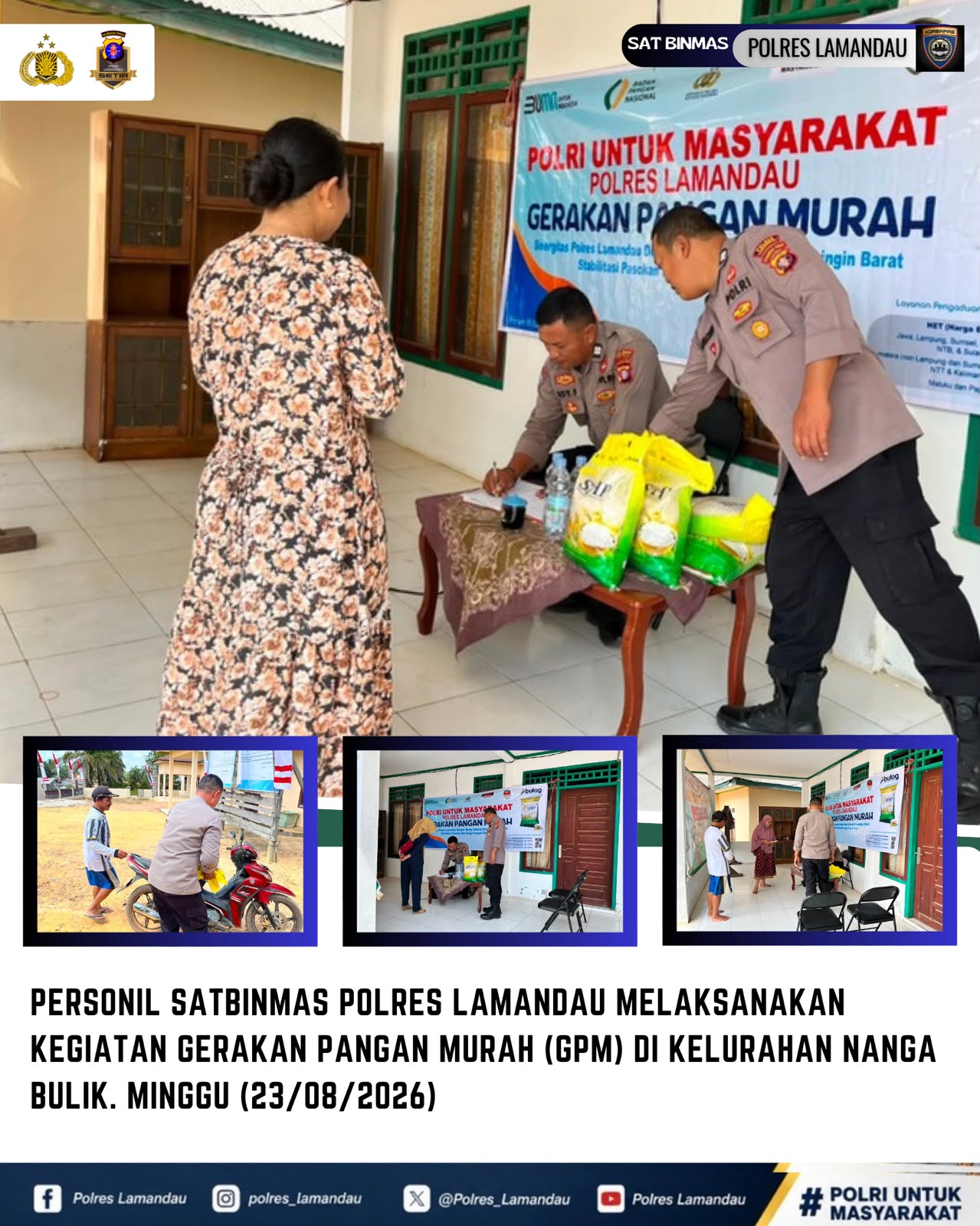 Personel Satbinmas Polres Lamandau Laksanakan Kegiatan Gerakan Pangan Murah (GPM) di Kelurahan Nanga Bulik