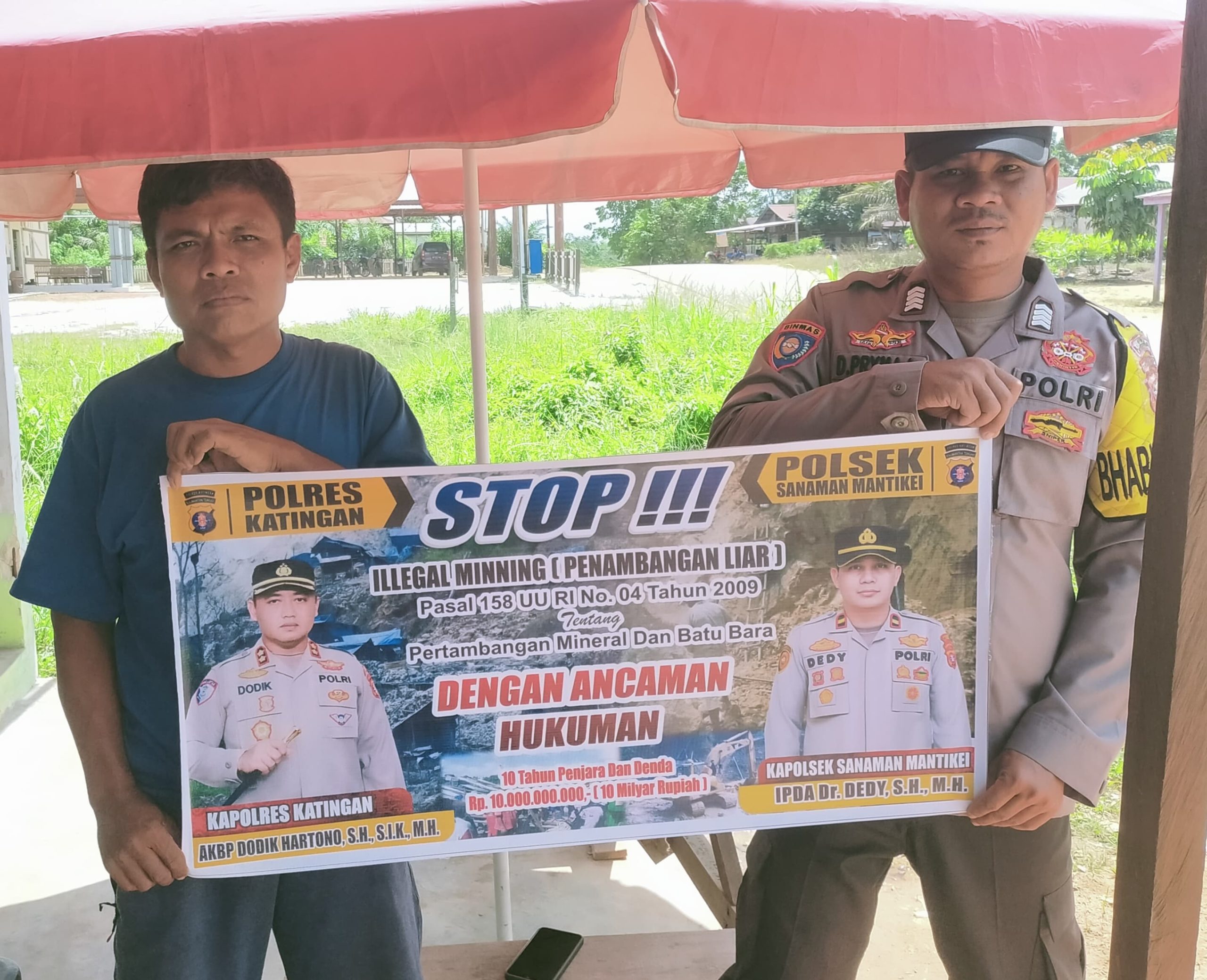 Bhabinkamtibmas Desa Tumbang Labehu Sosialisasi tentang larangan Illegal Mining.
