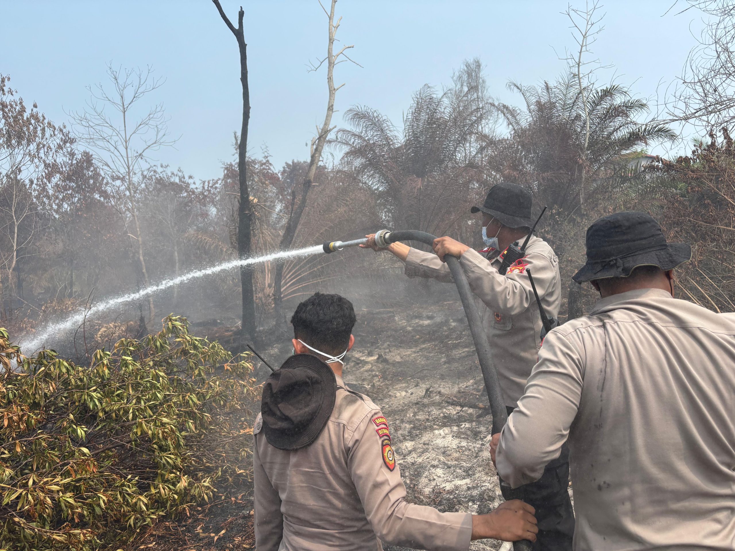 Brimob Kalteng Lakukan Pemadaman Karhutla di Jl. Yos Sudarso Ujung