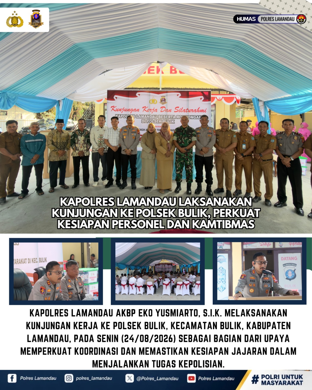 Kapolres Lamandau Laksanakan Kunjungan ke Polsek Bulik, Perkuat Kesiapan Personel dan Kamtibmas