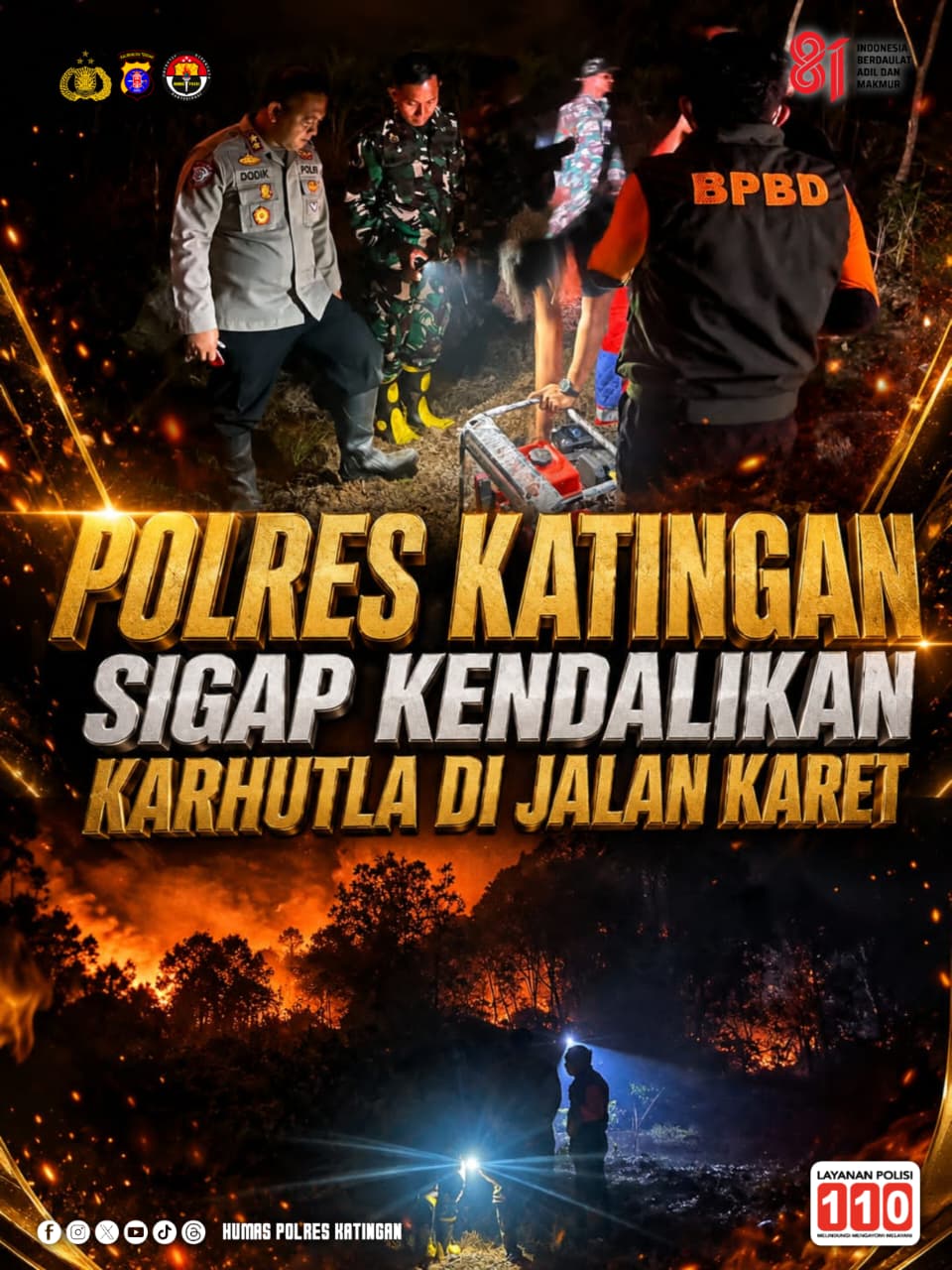 Polres Katingan Sigap Kendalikan Karhutla di Jalan Karet