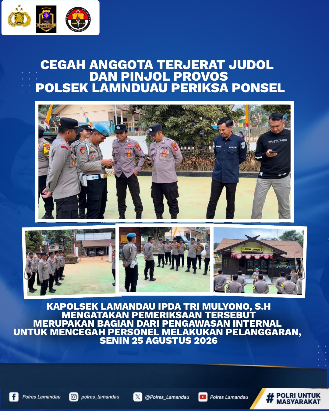 Cegah Anggota Terjerat Judol dan Pinjol, Provos Polsek Lamandau Periksa Ponsel Personel