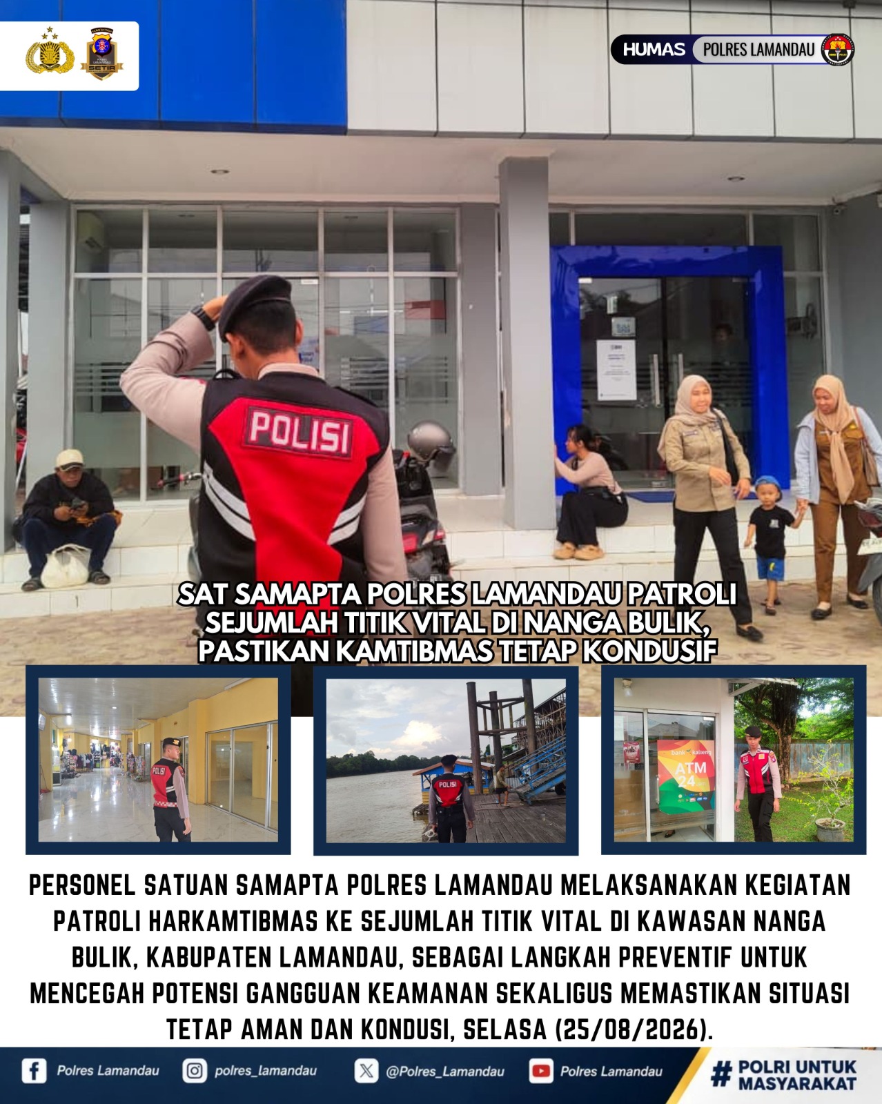 Sat Samapta Polres Lamandau Patroli Sejumlah Titik Vital di Nanga Bulik, Pastikan Kamtibmas Tetap Kondusif