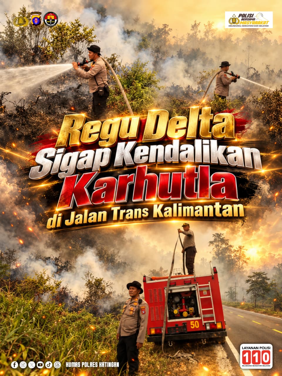 Regu Delta Sigap Kendalikan Karhutla di Jalan Trans Kalimantan