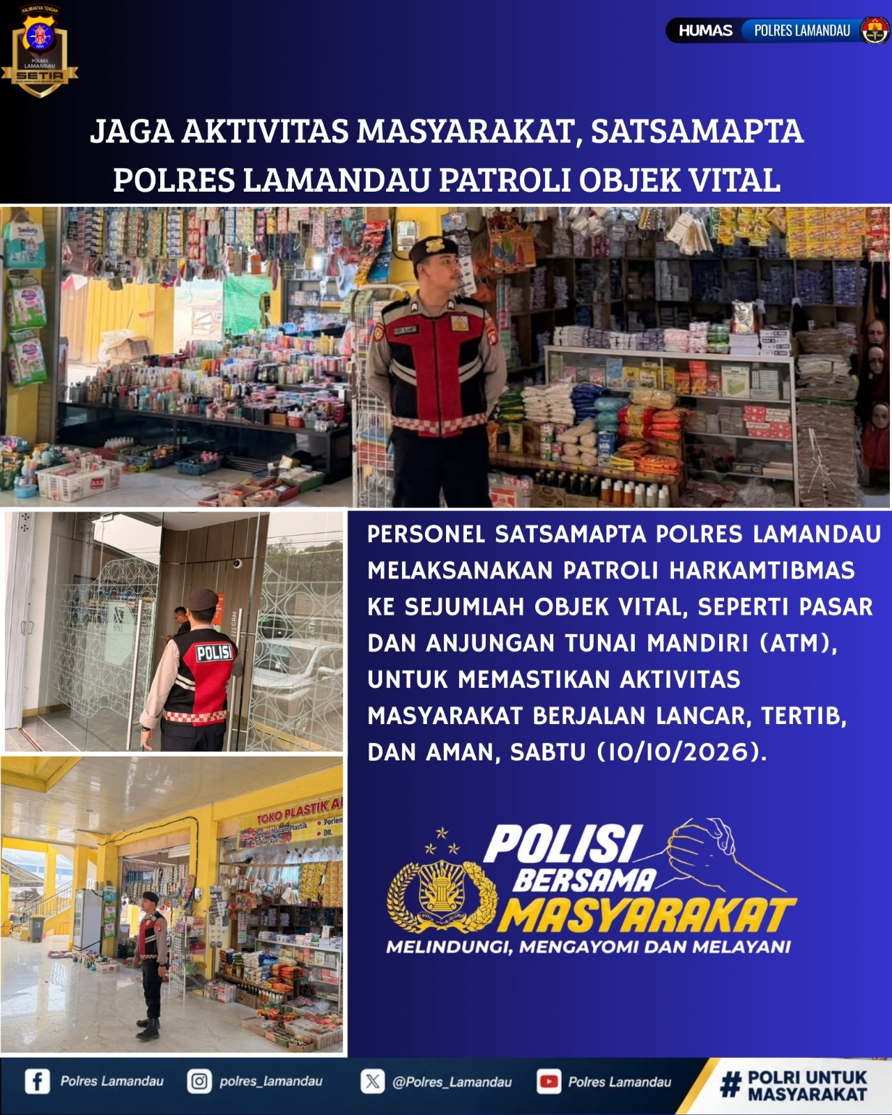 Jaga Aktivitas Masyarakat, Satsamapta Polres Lamandau Patroli Objek Vital