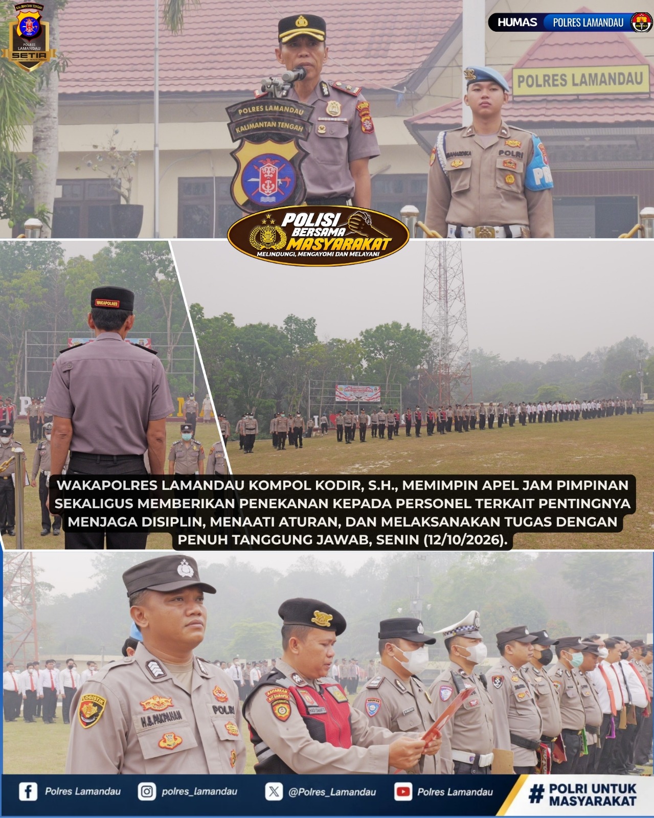 Apel Jam Pimpinan, Wakapolres Lamandau Tekankan Disiplin Personel